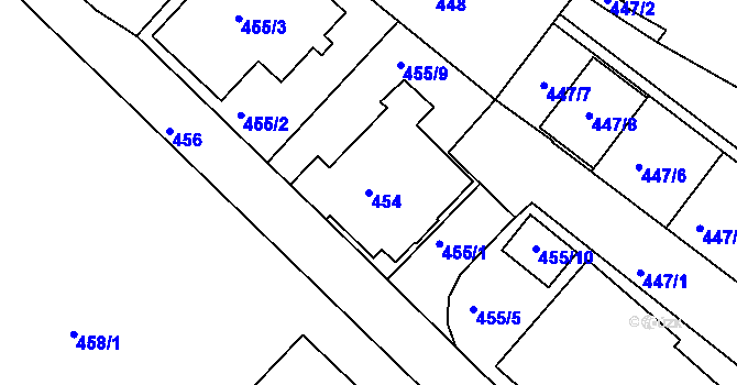 Parcela st. 454 v KÚ Jedovnice, Katastrální mapa