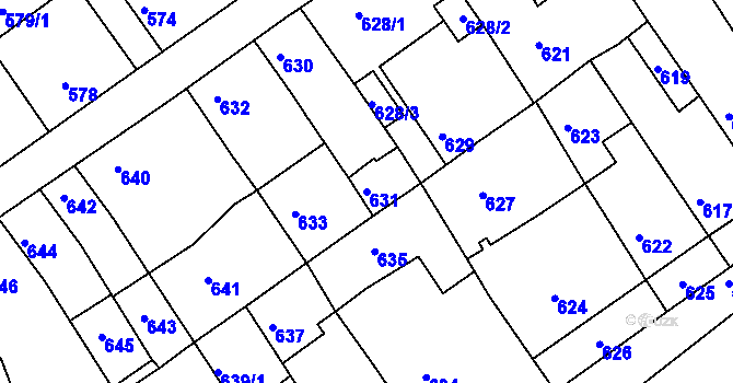 Parcela st. 631 v KÚ Jedovnice, Katastrální mapa