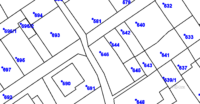Parcela st. 646 v KÚ Jedovnice, Katastrální mapa