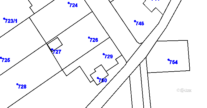 Parcela st. 729 v KÚ Jedovnice, Katastrální mapa