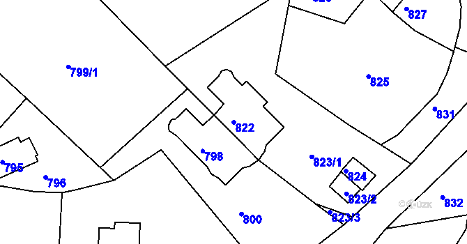 Parcela st. 822 v KÚ Jedovnice, Katastrální mapa