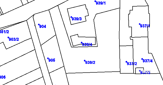 Parcela st. 939/4 v KÚ Jedovnice, Katastrální mapa