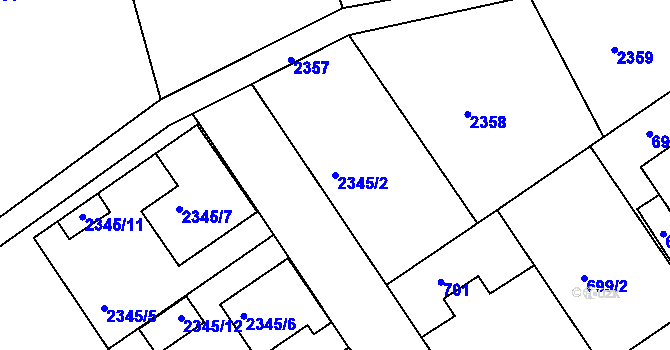 Parcela st. 2345/2 v KÚ Jedovnice, Katastrální mapa