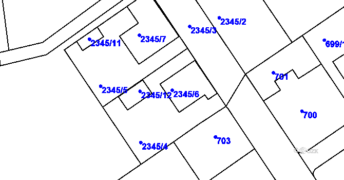 Parcela st. 2345/6 v KÚ Jedovnice, Katastrální mapa
