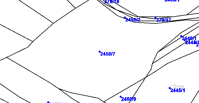 Parcela st. 2450/7 v KÚ Jedovnice, Katastrální mapa