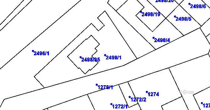 Parcela st. 2498/1 v KÚ Jedovnice, Katastrální mapa