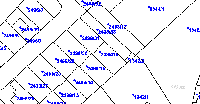 Parcela st. 2498/16 v KÚ Jedovnice, Katastrální mapa