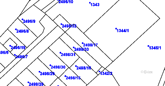 Parcela st. 2498/17 v KÚ Jedovnice, Katastrální mapa