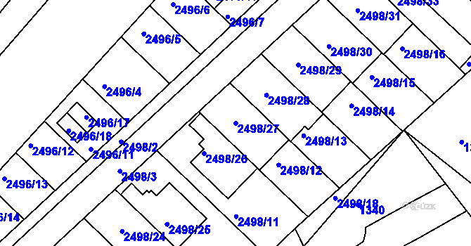 Parcela st. 2498/27 v KÚ Jedovnice, Katastrální mapa