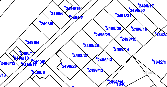 Parcela st. 2498/28 v KÚ Jedovnice, Katastrální mapa