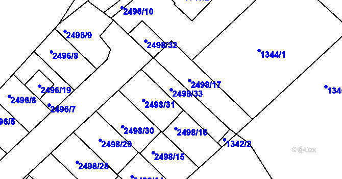 Parcela st. 2498/33 v KÚ Jedovnice, Katastrální mapa
