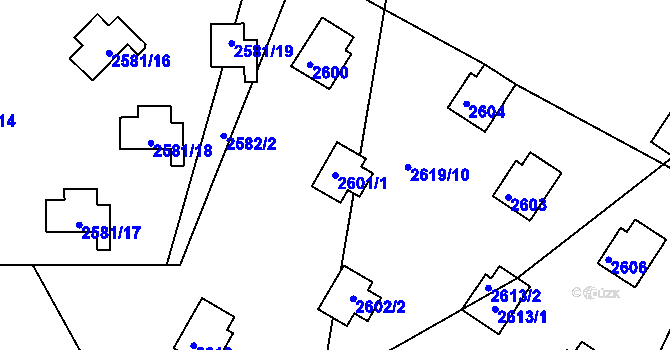 Parcela st. 2601/1 v KÚ Jedovnice, Katastrální mapa