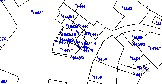 Parcela st. 1043/11 v KÚ Jedovnice, Katastrální mapa