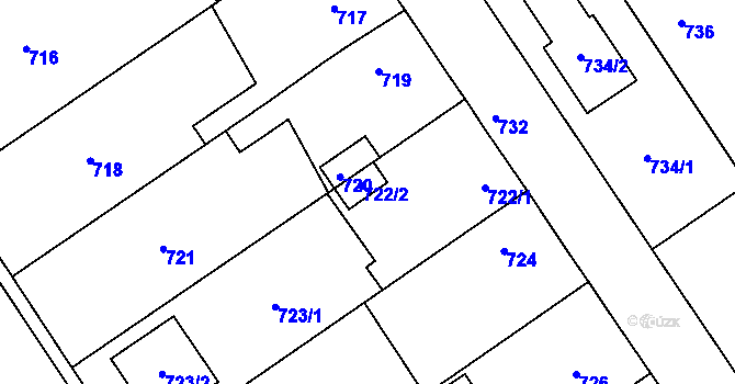 Parcela st. 722/2 v KÚ Jedovnice, Katastrální mapa