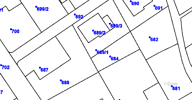Parcela st. 689/1 v KÚ Jedovnice, Katastrální mapa