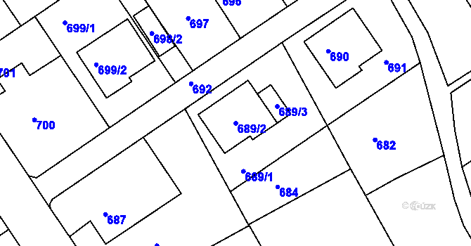 Parcela st. 689/2 v KÚ Jedovnice, Katastrální mapa