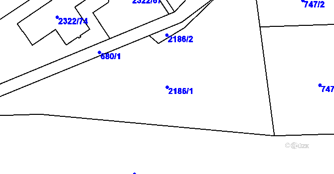 Parcela st. 2186/1 v KÚ Jedovnice, Katastrální mapa