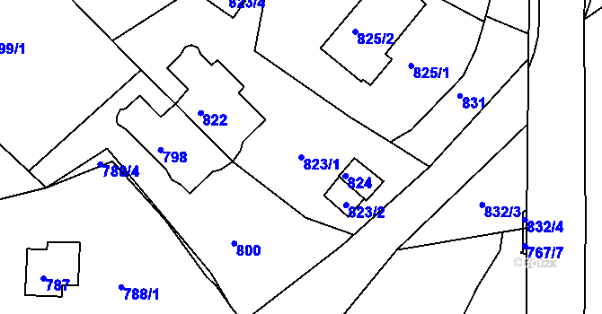 Parcela st. 823/1 v KÚ Jedovnice, Katastrální mapa