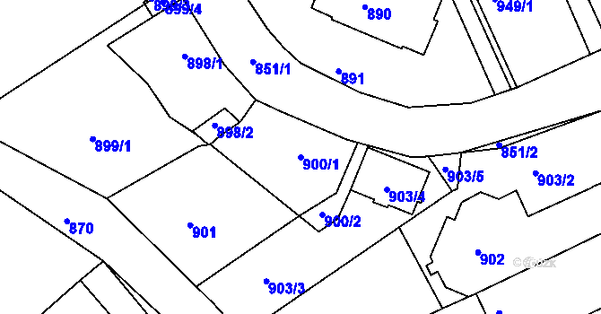 Parcela st. 900/1 v KÚ Jedovnice, Katastrální mapa