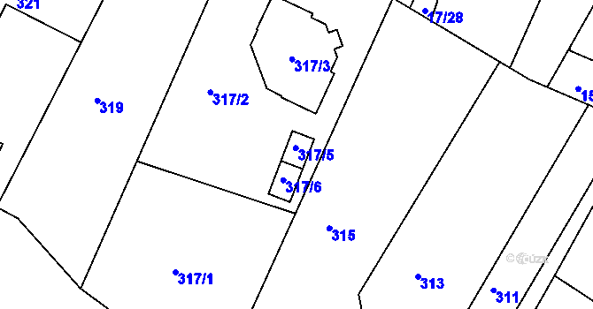 Parcela st. 317/5 v KÚ Jedovnice, Katastrální mapa