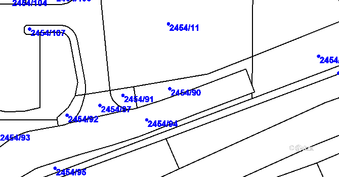 Parcela st. 2454/90 v KÚ Jedovnice, Katastrální mapa