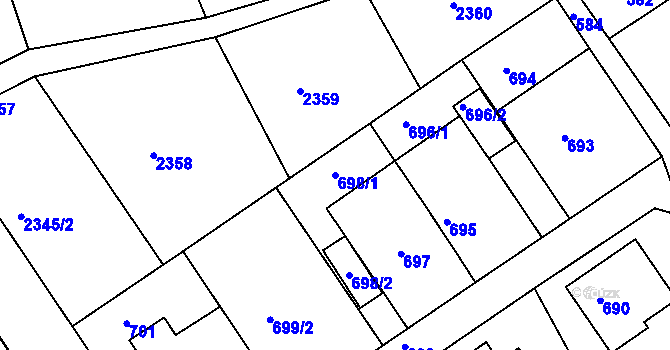 Parcela st. 698/1 v KÚ Jedovnice, Katastrální mapa
