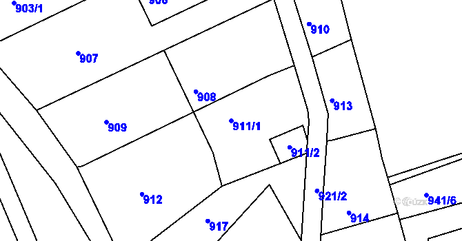 Parcela st. 911/1 v KÚ Jedovnice, Katastrální mapa