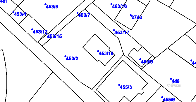 Parcela st. 453/18 v KÚ Jedovnice, Katastrální mapa