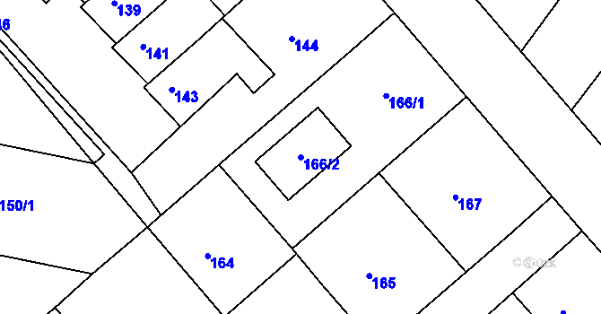 Parcela st. 166/2 v KÚ Jedovnice, Katastrální mapa