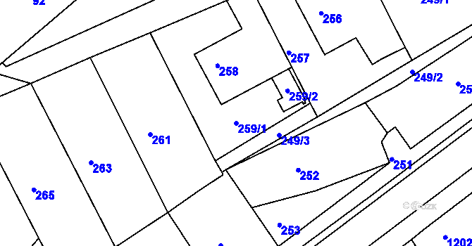 Parcela st. 259/1 v KÚ Jedovnice, Katastrální mapa