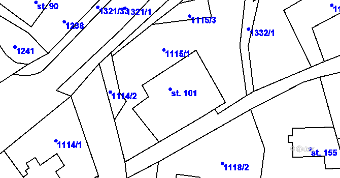 Parcela st. 101 v KÚ Hrádek u Jehnědí, Katastrální mapa