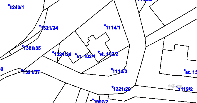 Parcela st. 102/2 v KÚ Hrádek u Jehnědí, Katastrální mapa