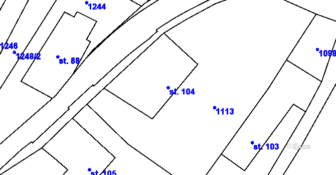 Parcela st. 104 v KÚ Hrádek u Jehnědí, Katastrální mapa
