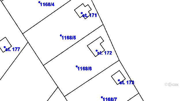 Parcela st. 172 v KÚ Hrádek u Jehnědí, Katastrální mapa
