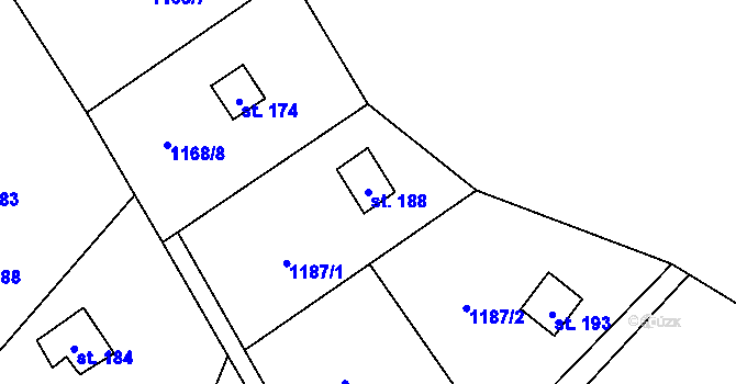 Parcela st. 188 v KÚ Hrádek u Jehnědí, Katastrální mapa