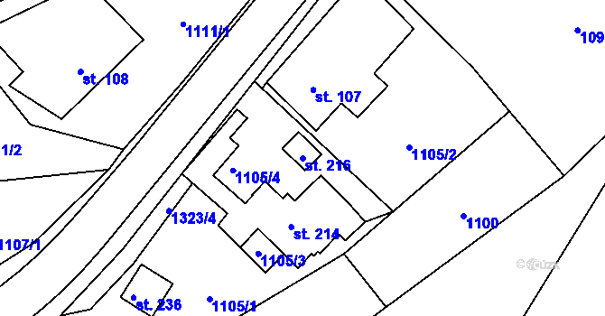 Parcela st. 216 v KÚ Hrádek u Jehnědí, Katastrální mapa