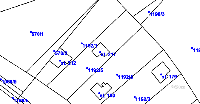 Parcela st. 217 v KÚ Hrádek u Jehnědí, Katastrální mapa