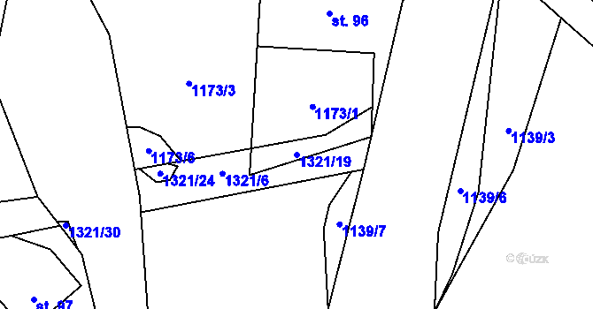 Parcela st. 1321/19 v KÚ Hrádek u Jehnědí, Katastrální mapa