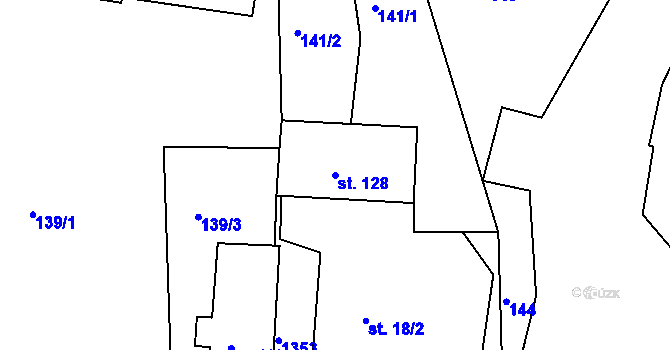 Parcela st. 128 v KÚ Jehnědí, Katastrální mapa