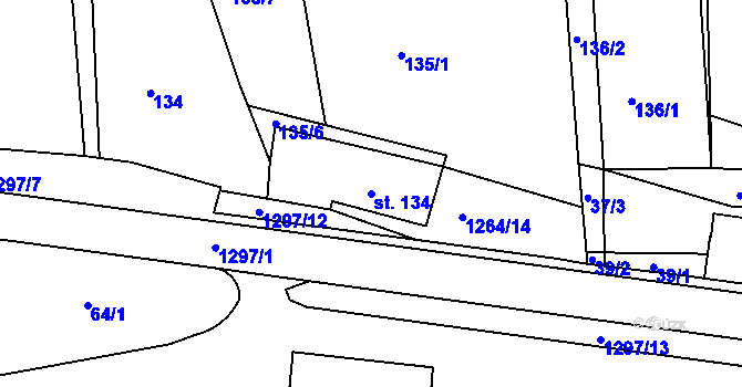 Parcela st. 134 v KÚ Jehnědí, Katastrální mapa