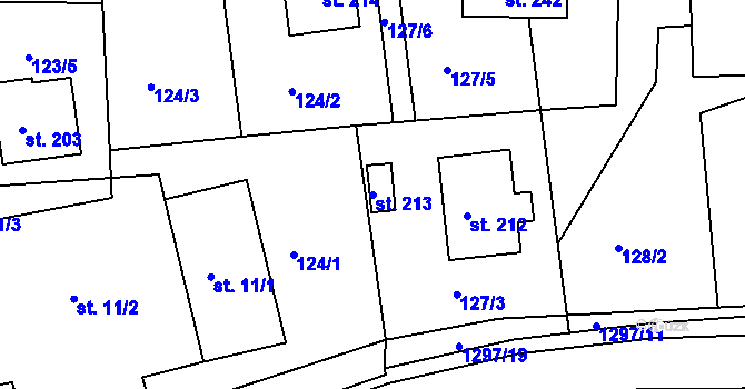 Parcela st. 213 v KÚ Jehnědí, Katastrální mapa