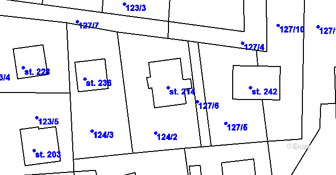 Parcela st. 214 v KÚ Jehnědí, Katastrální mapa