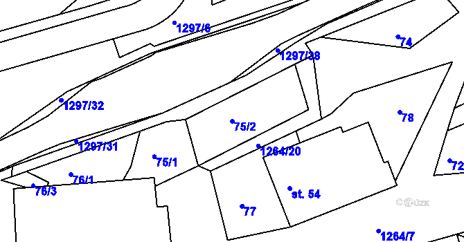 Parcela st. 75/2 v KÚ Jehnědí, Katastrální mapa