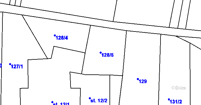 Parcela st. 128/5 v KÚ Jehnědí, Katastrální mapa