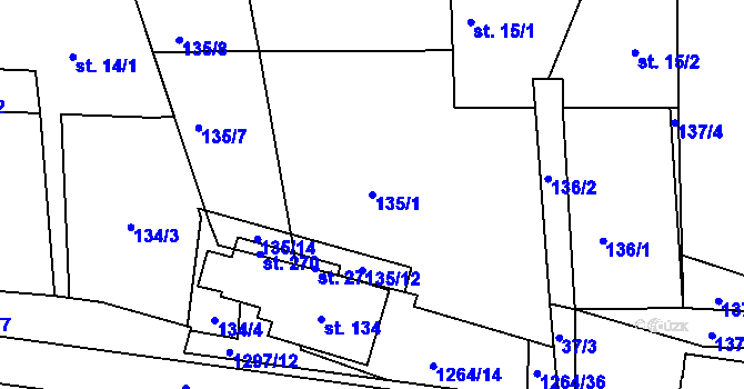 Parcela st. 135/1 v KÚ Jehnědí, Katastrální mapa