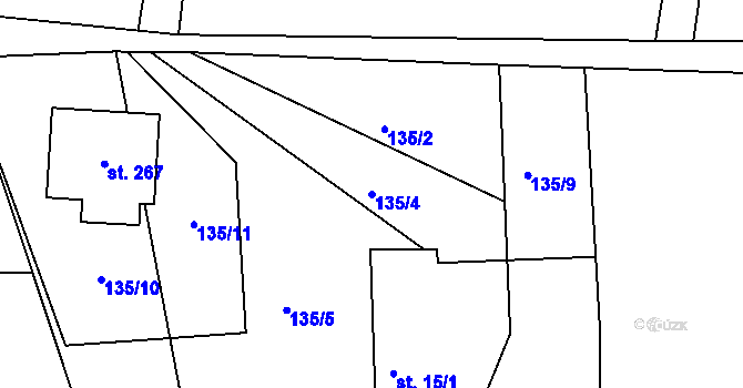 Parcela st. 135/4 v KÚ Jehnědí, Katastrální mapa