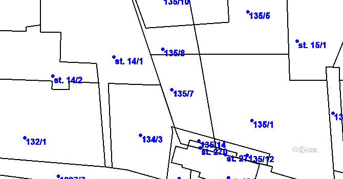 Parcela st. 135/7 v KÚ Jehnědí, Katastrální mapa