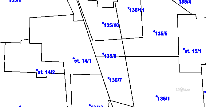 Parcela st. 135/8 v KÚ Jehnědí, Katastrální mapa