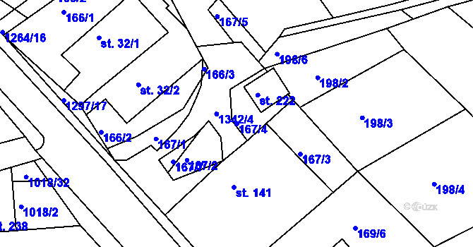 Parcela st. 167/4 v KÚ Jehnědí, Katastrální mapa