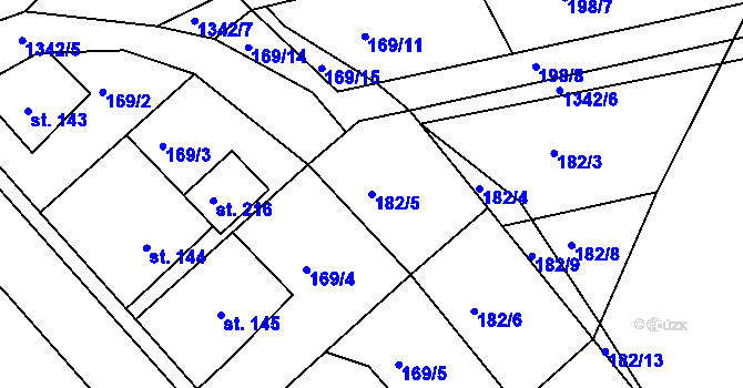 Parcela st. 182/5 v KÚ Jehnědí, Katastrální mapa